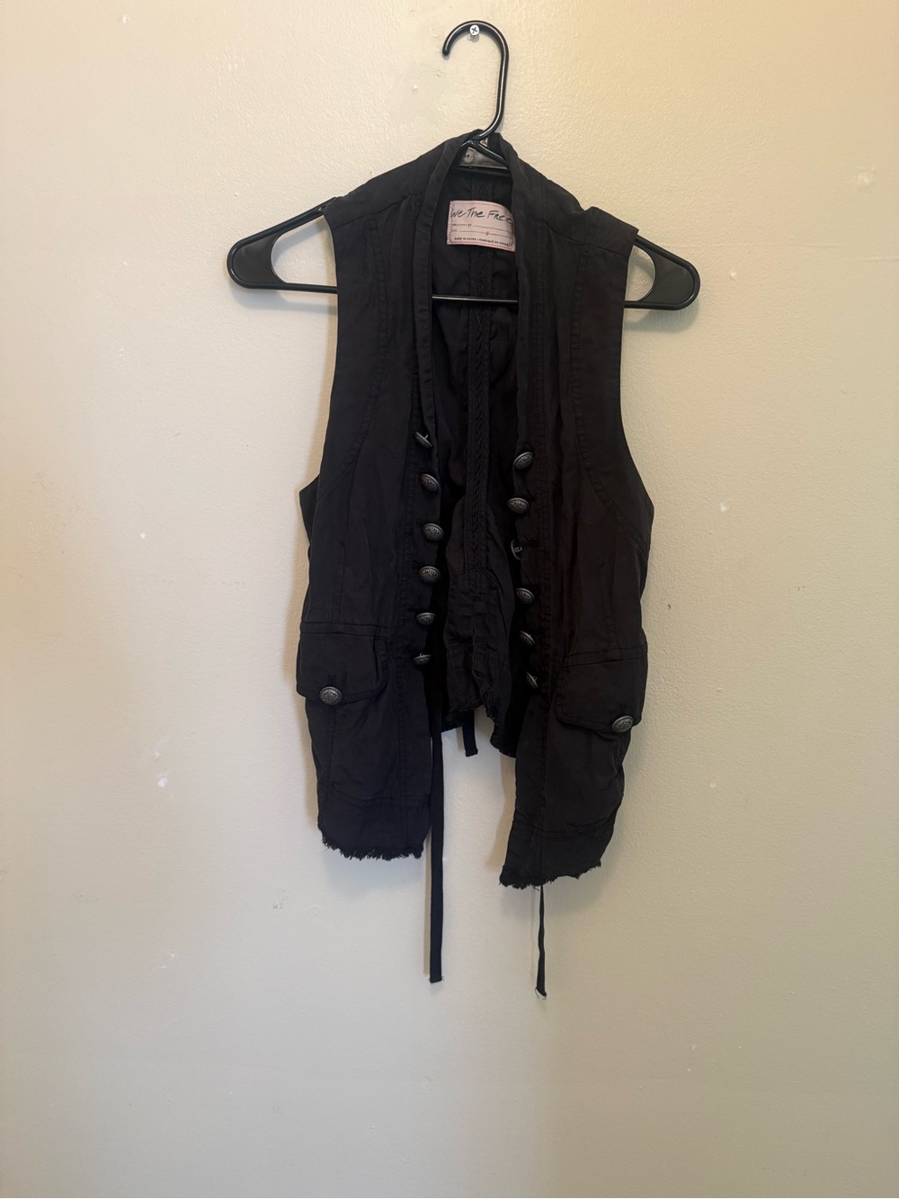 Free People Black Sleeveless Button-Front Utility Vest